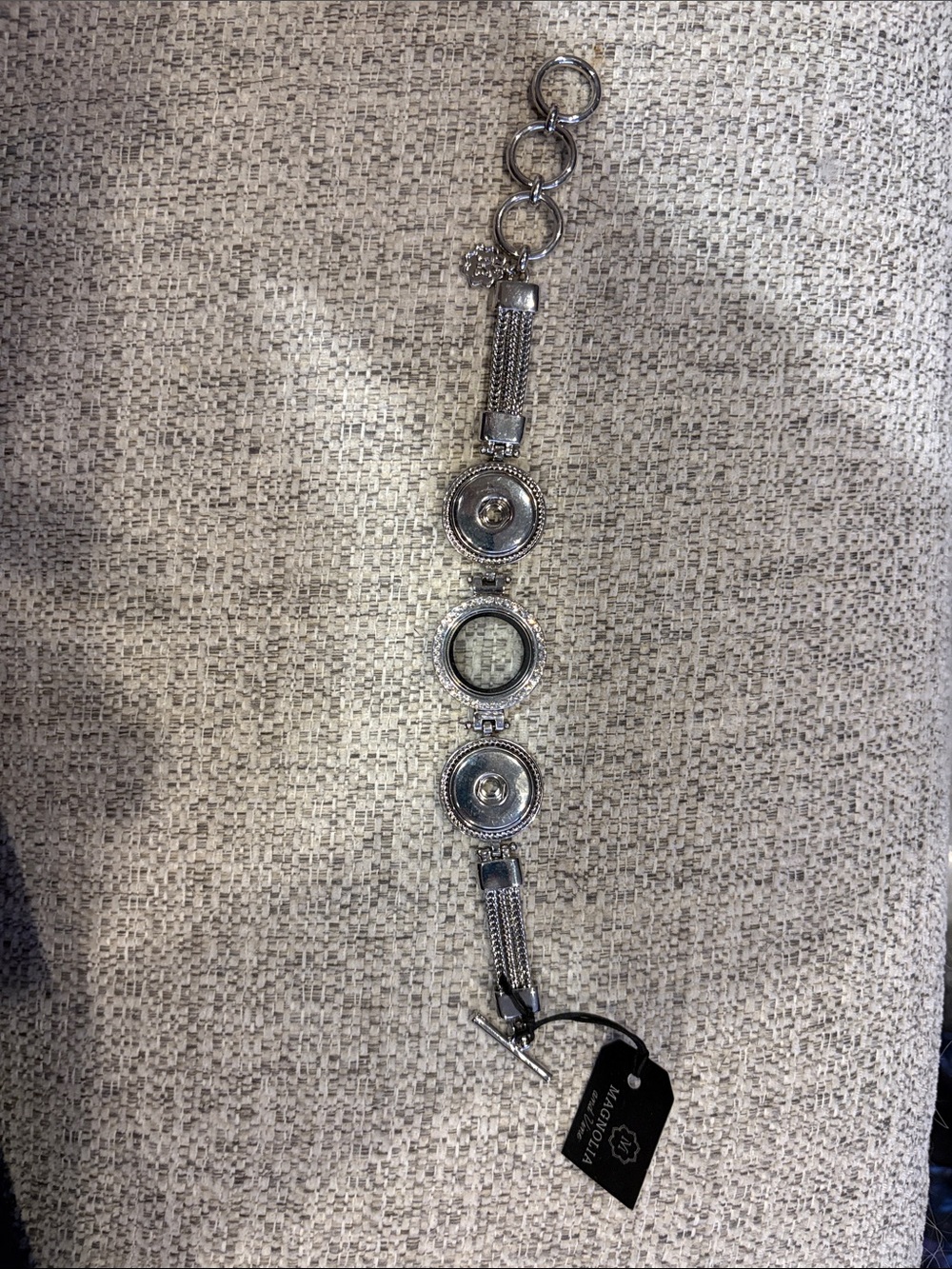 Silver Snap Button Bracelet with Decorative Discs by Magnolia and Vine